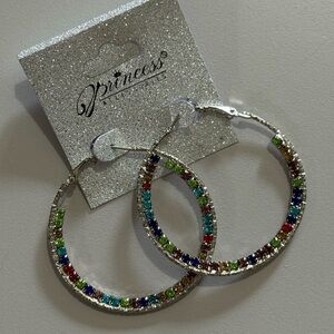 NWT Princess Accessories Silver Multicolor Hoop Earrings.